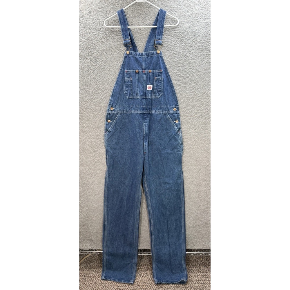 Roundhouse Bib Overalls Mens 36x36 Blue Denim Zipper Fly Carpenter Made In USA